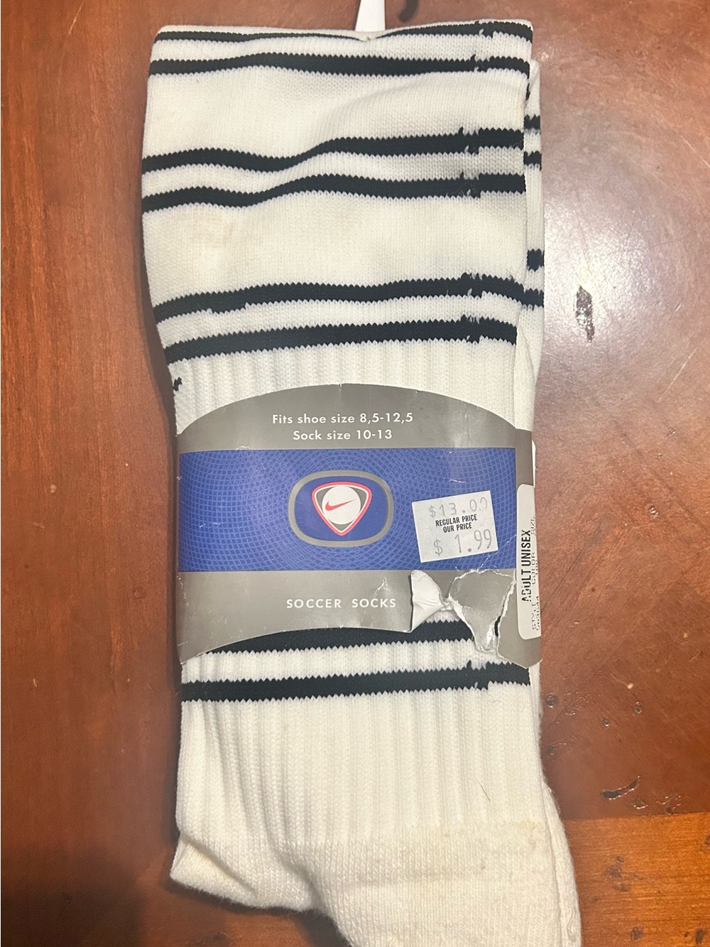 Nike White and Black Striped Athletic Soccer Crew Socks